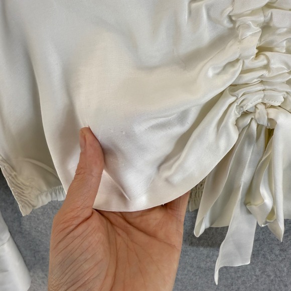 Anthropologie Blouse Long Sleeve V Neck Ruched Tie Front Ivory Womens Size XL - Picture 5 of 14